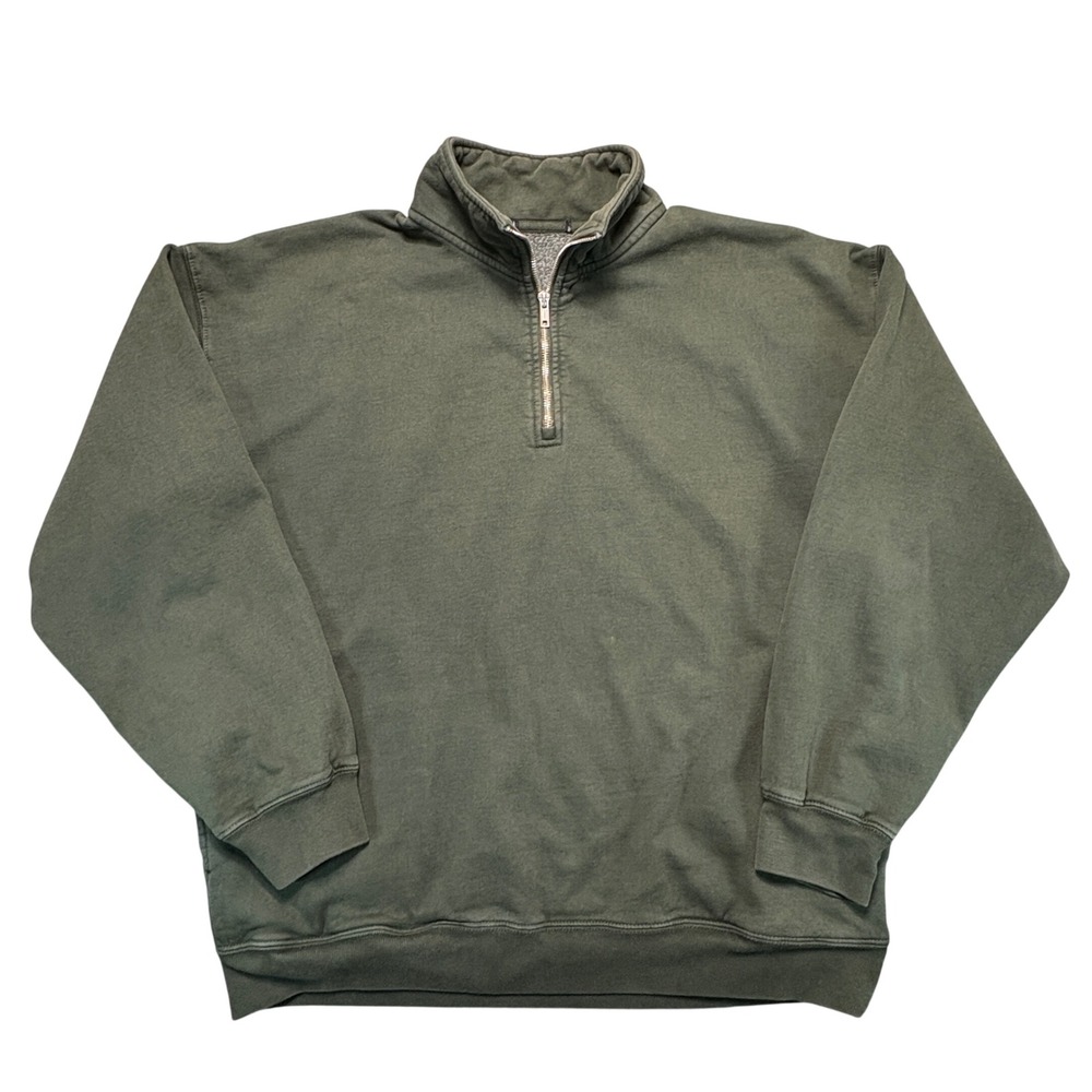Brandy Melville Mens Olive Green Quarter Zip Fleece with pockets Sweatshirt